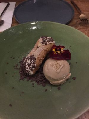 Rum raisins canoli with vegan ice cream at Nectar in Hong Kong Island