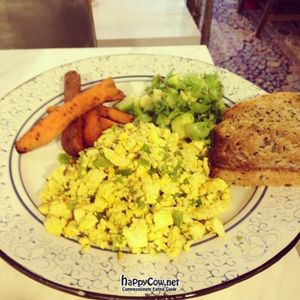 Brunch!! Scrambled tofu, baked sweet potato fries, daily salad and six-grain toast! at Nectar in Hong Kong Island