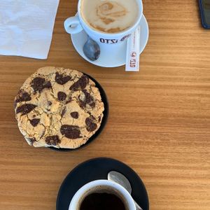 Giant choc chip cookie, and plant-based milks for coffee at Floe in La Plagne-tarentaise