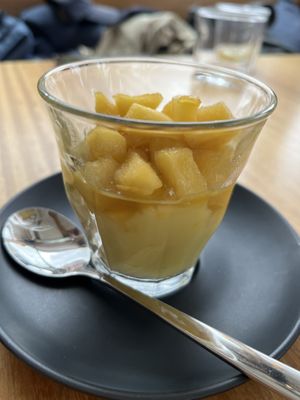 Lemon cream with apple and crunchy nuts at the bottom  at Floe in La Plagne-tarentaise