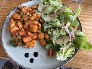 Handmade vegan gnocchi with courgette in tomato sauce  at Floe in La Plagne-tarentaise