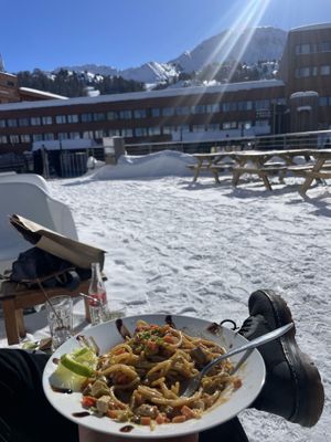 Spaghetti, smoked tofu and peanut sauce 😋  at Floe in La Plagne-tarentaise