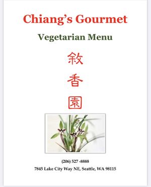 Separate veg menu  at Chiang's Gourmet Restaurant in Seattle