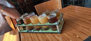 Their beer sampler, minus one beer that is being "sampled" already at Pig Minds Brewing in Machesney Park