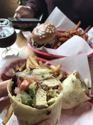 Bbq sandwich and chicken wrap at Pig Minds Brewing in Machesney Park