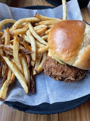 Southern chikin’ sandwich with fries   at Pig Minds Brewing in Machesney Park