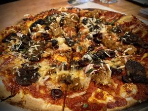 Sausage mushroom pizza  at Pig Minds Brewing in Machesney Park