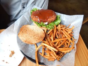 Chikin' Sandwich with BBQ sauce at Pig Minds Brewing in Machesney Park