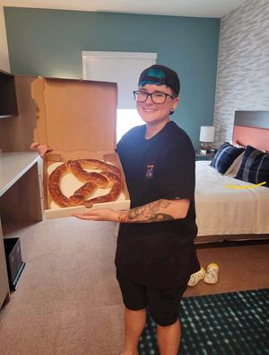 For reference this is the pretzel 🤣 was worth buying to try since bites were 86’d, but way too massive 😆  at Pig Minds Brewing in Machesney Park