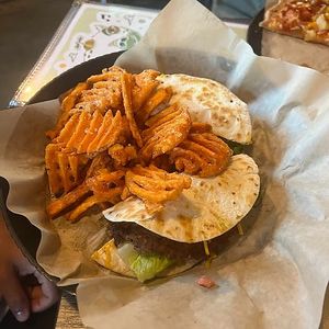 quesadilla burger at Pig Minds Brewing in Machesney Park