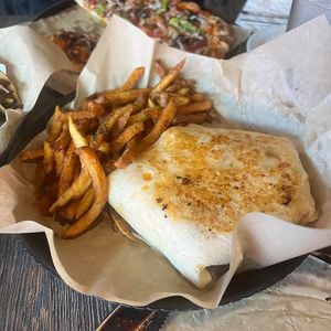 burger crunchwrap special at Pig Minds Brewing in Machesney Park