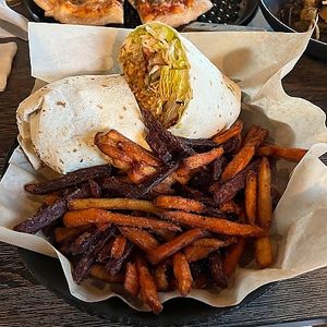 chorizo cheesy fries burrito  at Pig Minds Brewing in Machesney Park