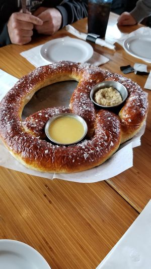 Huge soft pretzel at Pig Minds Brewing in Machesney Park