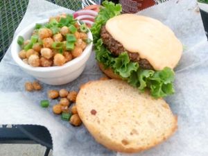 Chick pea appetizer and vegan burger at Pig Minds Brewing in Machesney Park