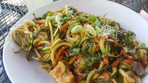 Zoodle bowl with tofu, zucchini noodles & peanut sauce at Pig Minds Brewing in Machesney Park