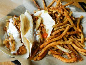 korean bbq soy curl tacos at Pig Minds Brewing in Machesney Park