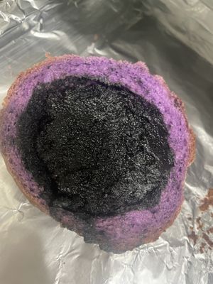 Inside of black bean bun (yummy filling)  at The Purple Potato in Deland