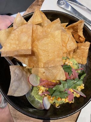 street corn and avocado dip (make sure to order vegan, as it can come non veg)  #Veganuary at Earls Kitchen + Bar - Test Kitchen in Vancouver