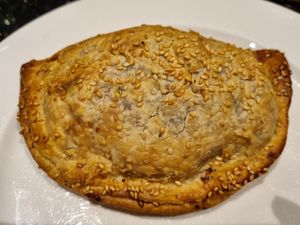 Vegan pastie (roasted vegies) at Gaffney's Pie Kitchen in Seymour