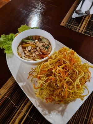 Fried Papaya Salad at SpringRiver Resort & Restaurant in Ban Tiou Village