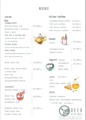 Menu   at DEER in the Forest in Da Lat