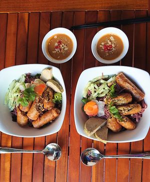 Bún chả ram - Spring roll noodle (brown rice)  at Shala Vegan House in Da Nang
