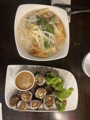 Sushi and noodle soupp  at Shala Vegan House in Da Nang
