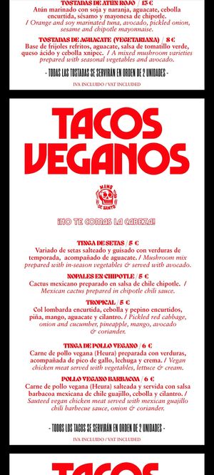 Vegan section of the menu at Mano de Santo - Buhaira in Sevilla