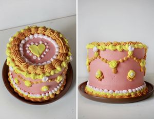 a special request for a vintage cake, with a color palette customized by the birthday girl  at Grão a Grão in Caldas Da Rainha
