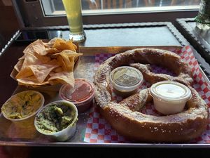 To show how massive the Pretzel Loco is! at The Grey Eagle Taqueria in Hot Springs