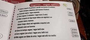 Vegan menu options at Nomade in El Chalten
