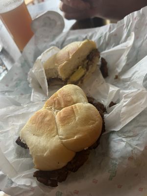 Vegan Breakfast sandwich with vegan cheese and vegan breakfast sausage. So tasty!  at Bodega in Charleston