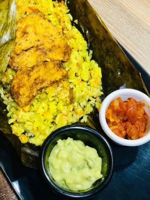 Vegan tamal of rice  at La Tamalera Vegetariana in Medellin
