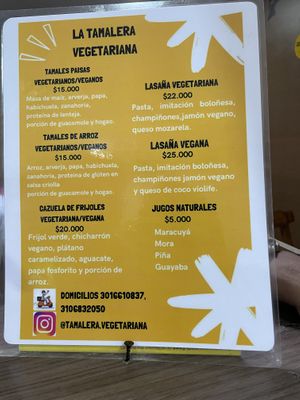 Menu 2024  at La Tamalera Vegetariana in Medellin