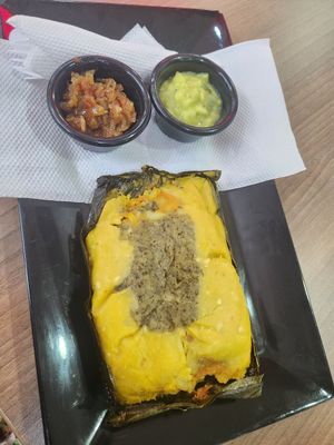 tamal paisa at La Tamalera Vegetariana in Medellin
