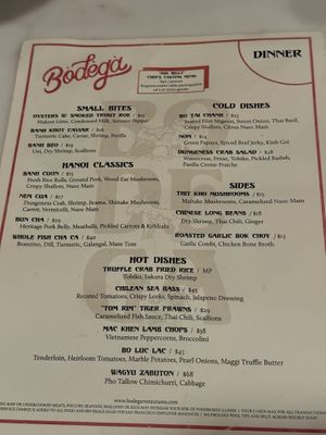 Menu (some items can sub tofu/mushrooms for the meat)  at Bodega SF in San Francisco