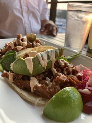 Seitan “carnitas” tacos (highly recommend) at The Purple Elephant in Northport