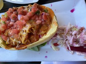 Stuffed spaghetti squash  at The Purple Elephant in Northport