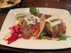 Crispy avocado bean tacos  at The Purple Elephant in Northport