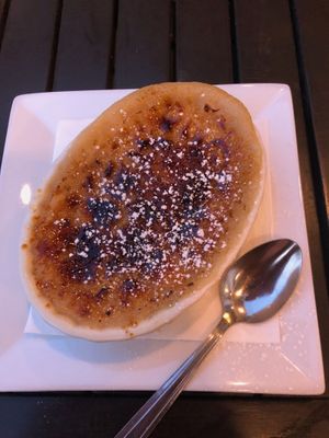Coconut crème brulee at The Purple Elephant in Northport