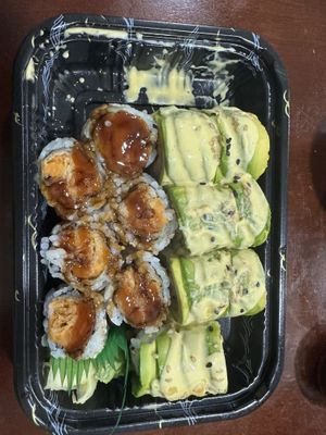 Sweet potato tempura roll and vegetarian roll  at Hokkaido in Mount Sinai