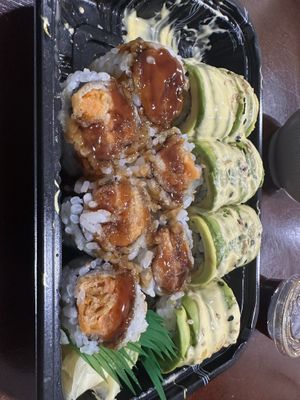 Sweet potato tempura roll and vegetarian roll  at Hokkaido in Mount Sinai