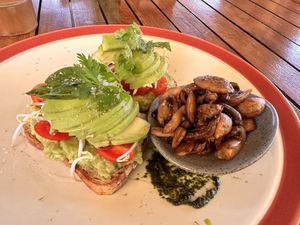 Avo toast with added mushroom  at Habitat Village in Pecatu