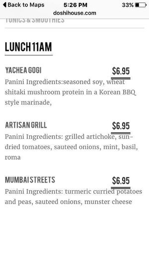 Menu at The Doshi House Cafe in Houston