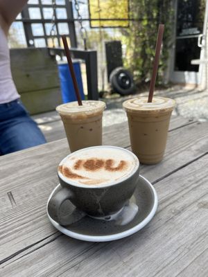 Hot chai latte, iced Hawaiian pistachio lattes.    at The Doshi House Cafe in Houston
