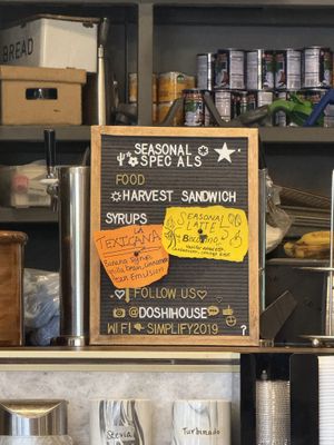 Seasonal specials  at The Doshi House Cafe in Houston