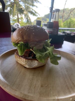 Vegan version of the cheese burger. Sans cheese. Very good!  at The Dreaming Tree in Phuket