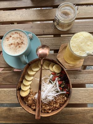 Java Smoothie Bowl 😍 with a shot of espresso and banana, sooo good!   at Living Juices in Koh Tao