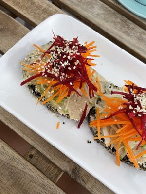 Gluten-free seed bread with hummus & veggies   at Living Juices in Koh Tao