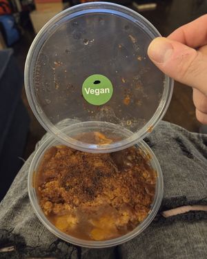 Peach Cobbler. Clearly Labeled Vegan at The Supreme Dessert Shop in Willingboro